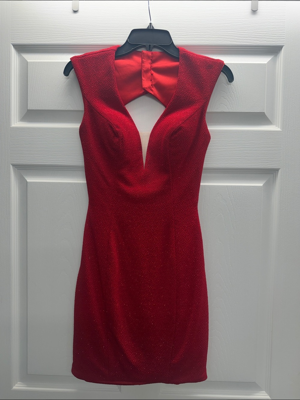 Tiffany Designs Red Plunging V-Neck Mini Dress